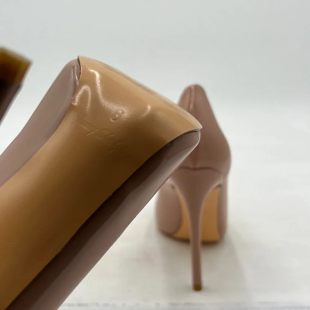 FSJ Nude Patent Pointed Toe Stiletto Heels